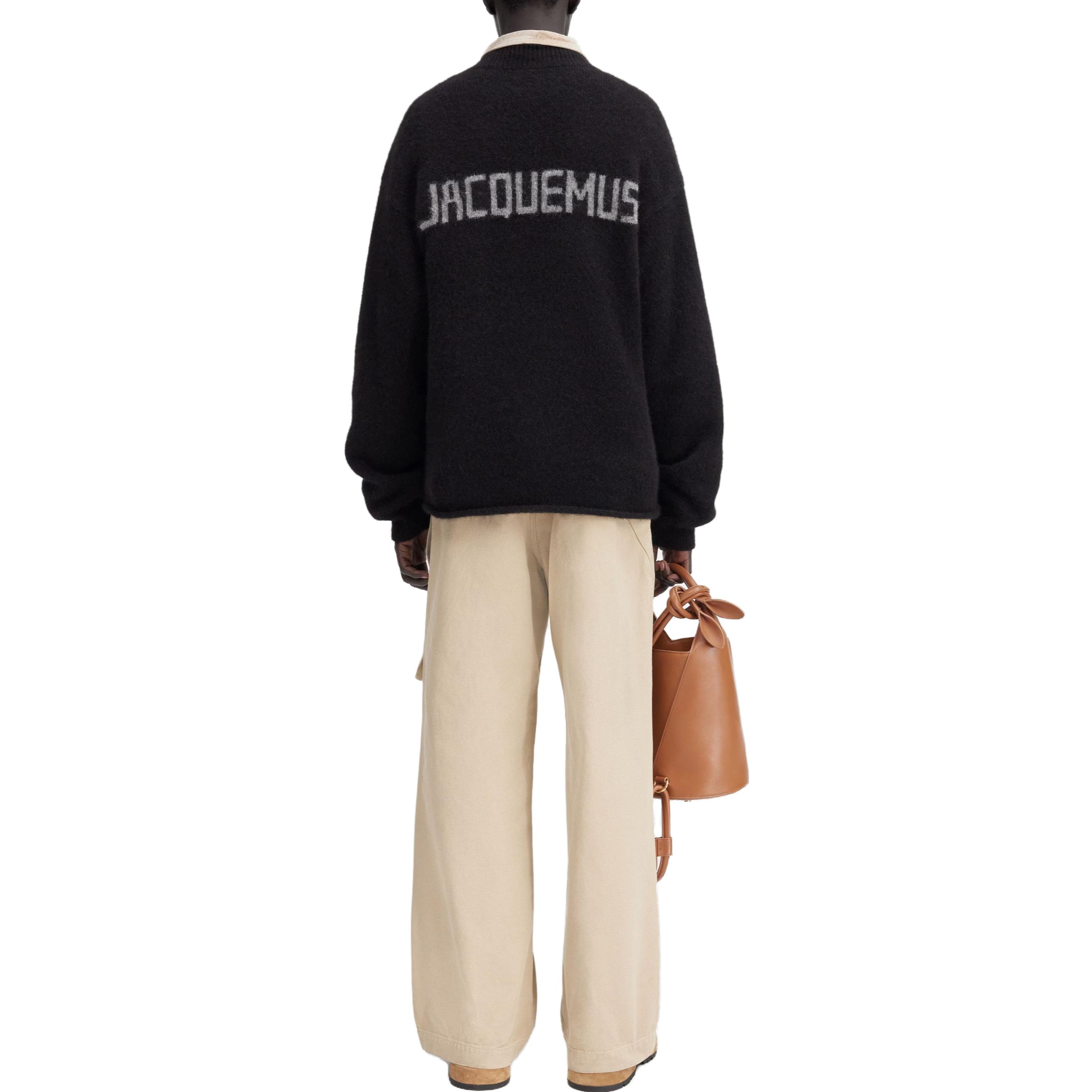 Shop Jacquemus FW23  Black Logo Print Crewneck Sweater. 245KN295-2329-990