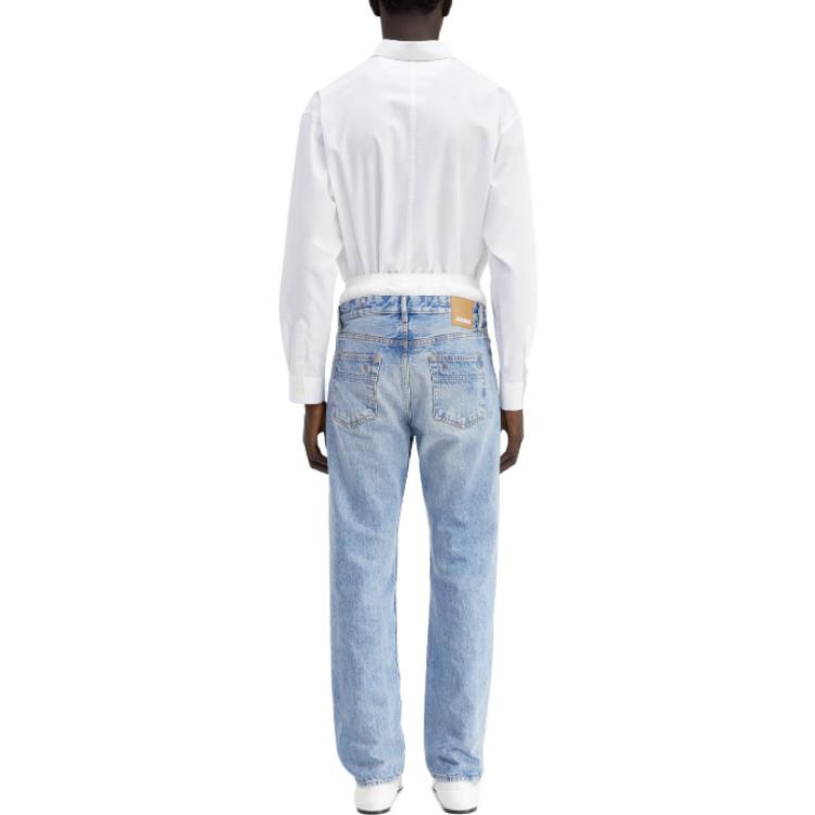 Shop Jacquemus FW23 Jeans Biru Straight Fit Casual dengan Ritsleting. 225DE002-1015-31A