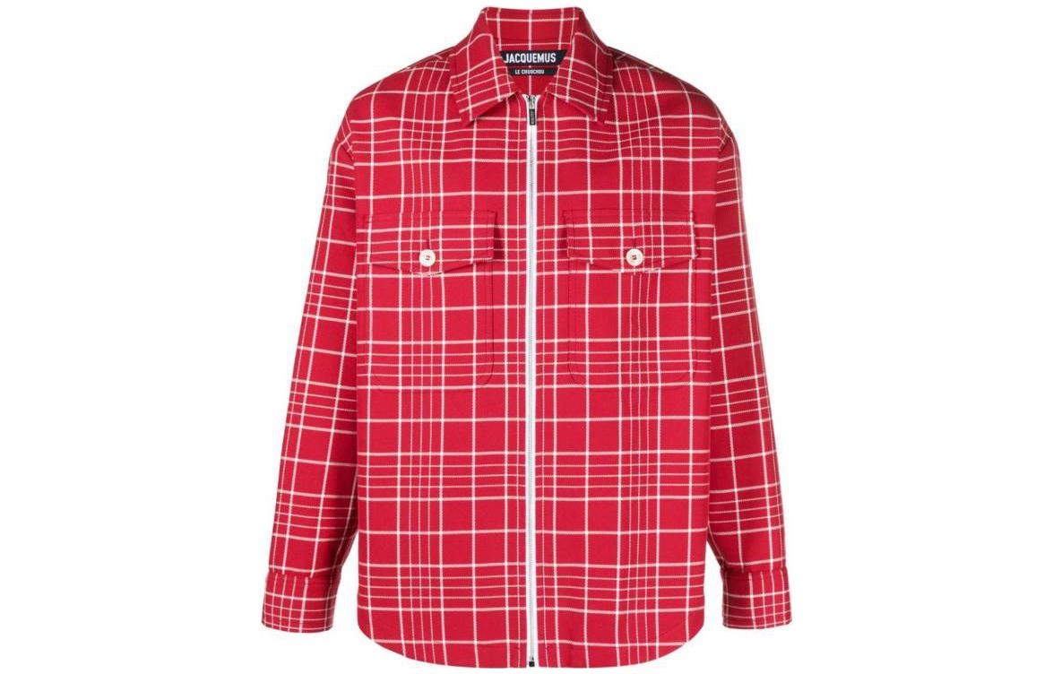 Jacquemus FW23 Red Plaid Zip-Up Long-Sleeve Jacket 236BL102-1363-4AT