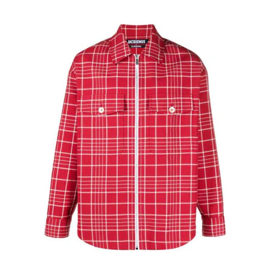 Jacquemus FW23 Red Plaid Zip-Up Long-Sleeve Jacket 236BL102-1363-4AT