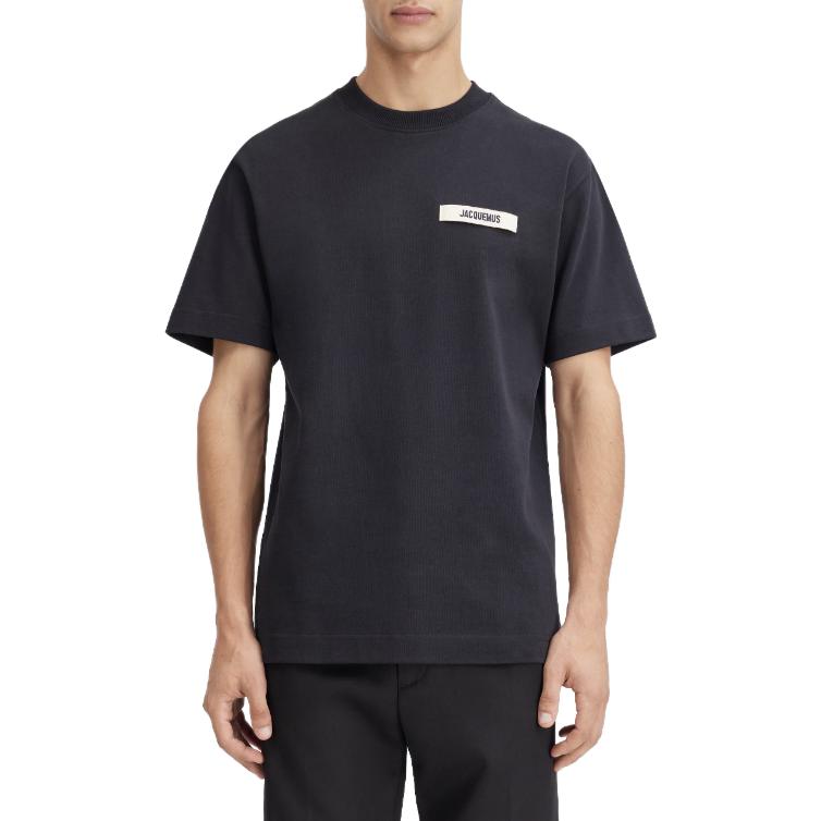 Lookbook ジャックムス グログラン ロゴ ブラック クルーネック Tシャツ メンズ 245JS208-2125-990