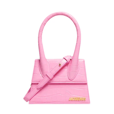 Jacquemus Le Chiquito Moyen Signature Handbag Croco Embossed Pink