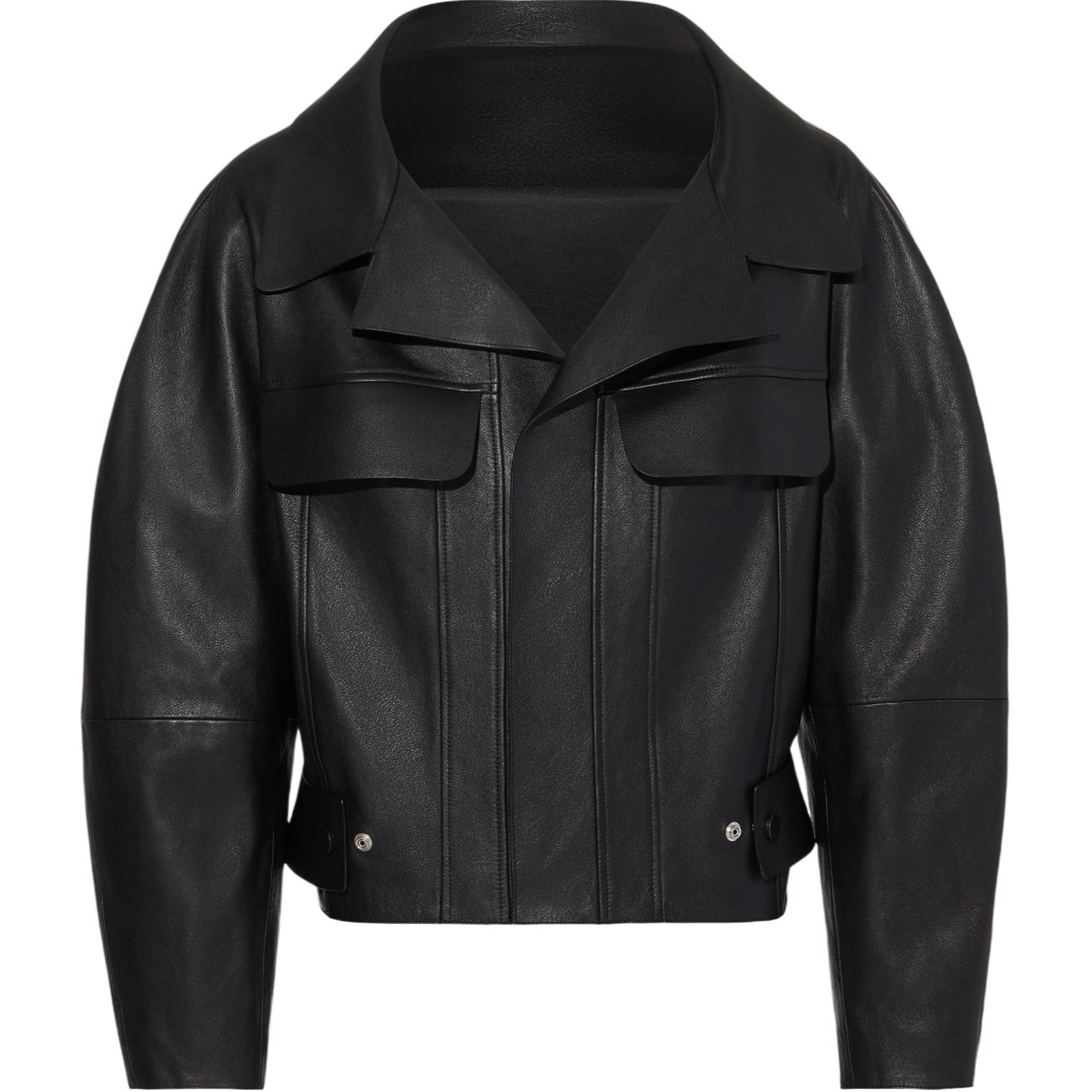 Jacquemus Le Pilota Leather Jacket Black Glossy Oversized Collared Coat 245CO021-1575-990