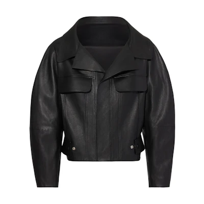 Jacquemus Le Pilota Leather Jacket Black Glossy Oversized Collared Coat 245CO021-1575-990
