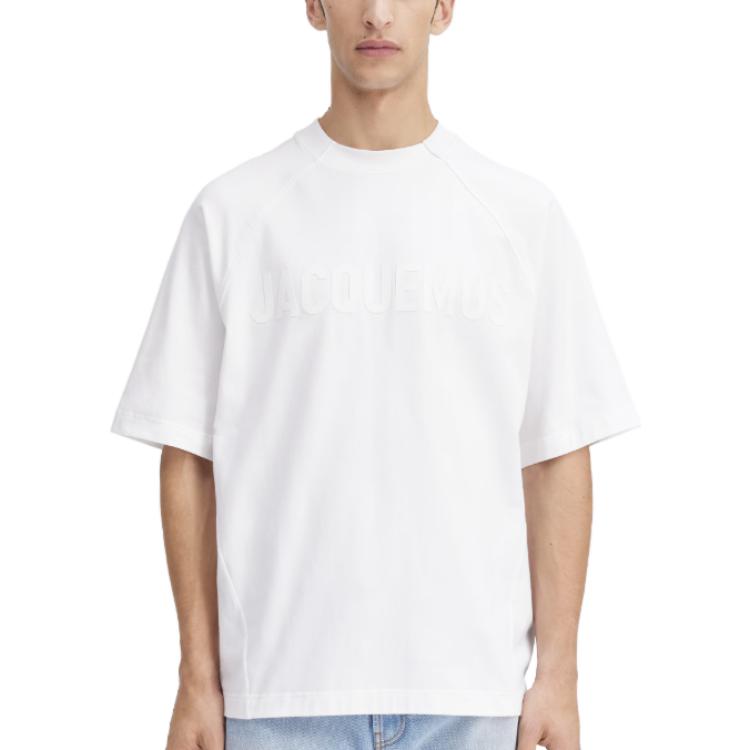 Lookbook ジャックムス ラグラン ロゴ ルーズフィット メンズ クルーネック Tシャツ ホワイト 245JS212-2031-100