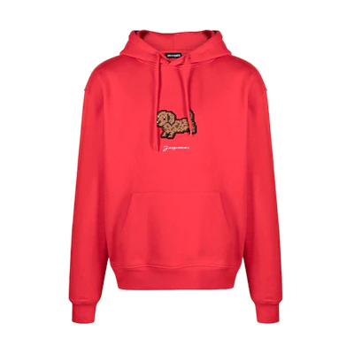 Jacquemus Red Animal Logo Embroidered Hoodie 216JS21216212470