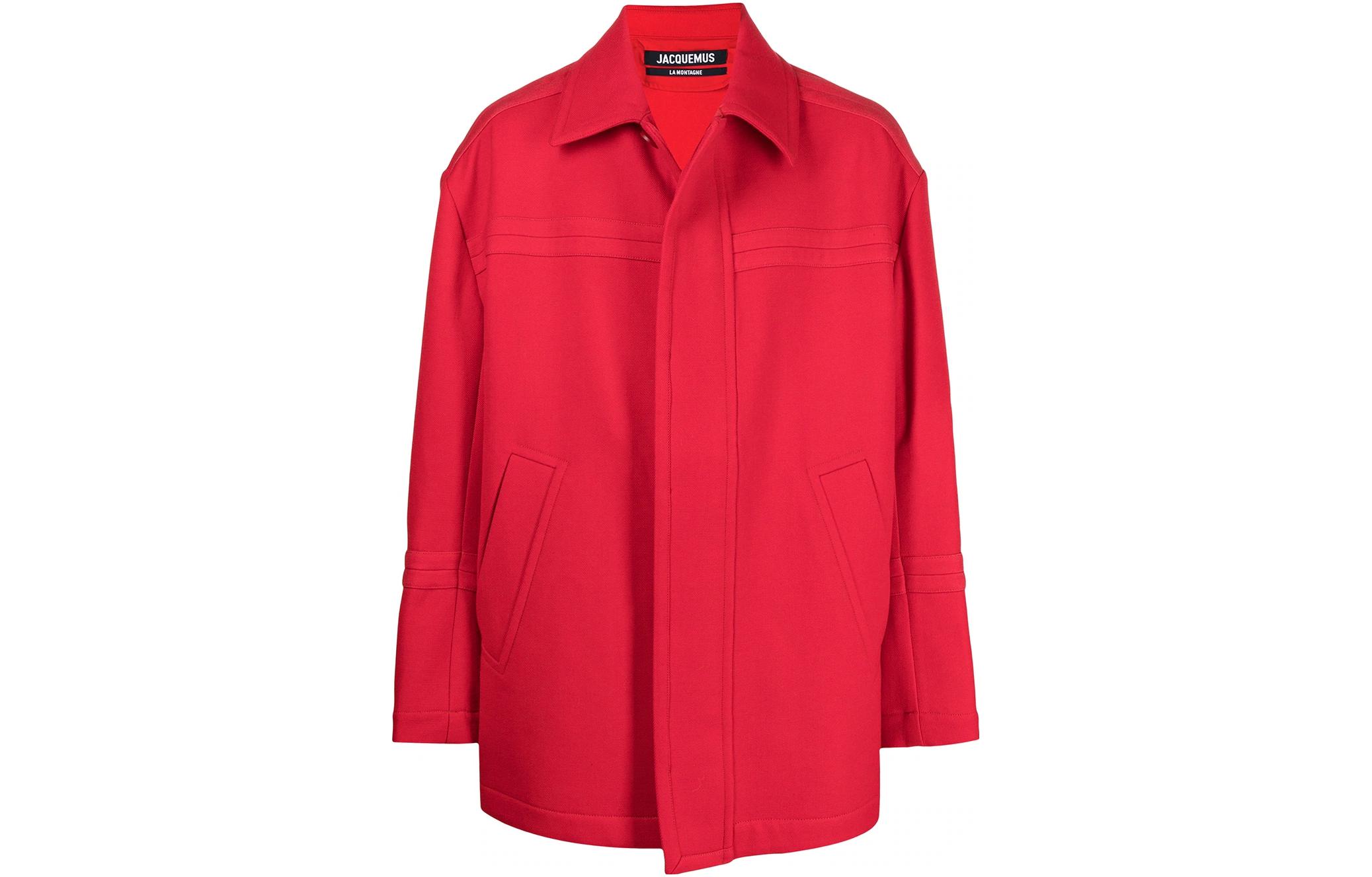 Jacquemus Red Solid Color Long Sleeve Collar Jacket 216CO002-1330-470
