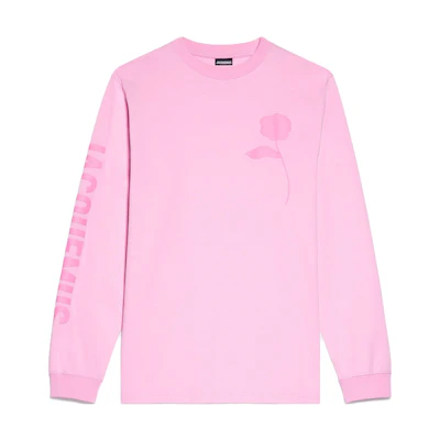 Jacquemus Rose Stencil Pink Long Sleeve T-Shirt Mens Casual Crewneck Pullover 236JS188-2003-4CY