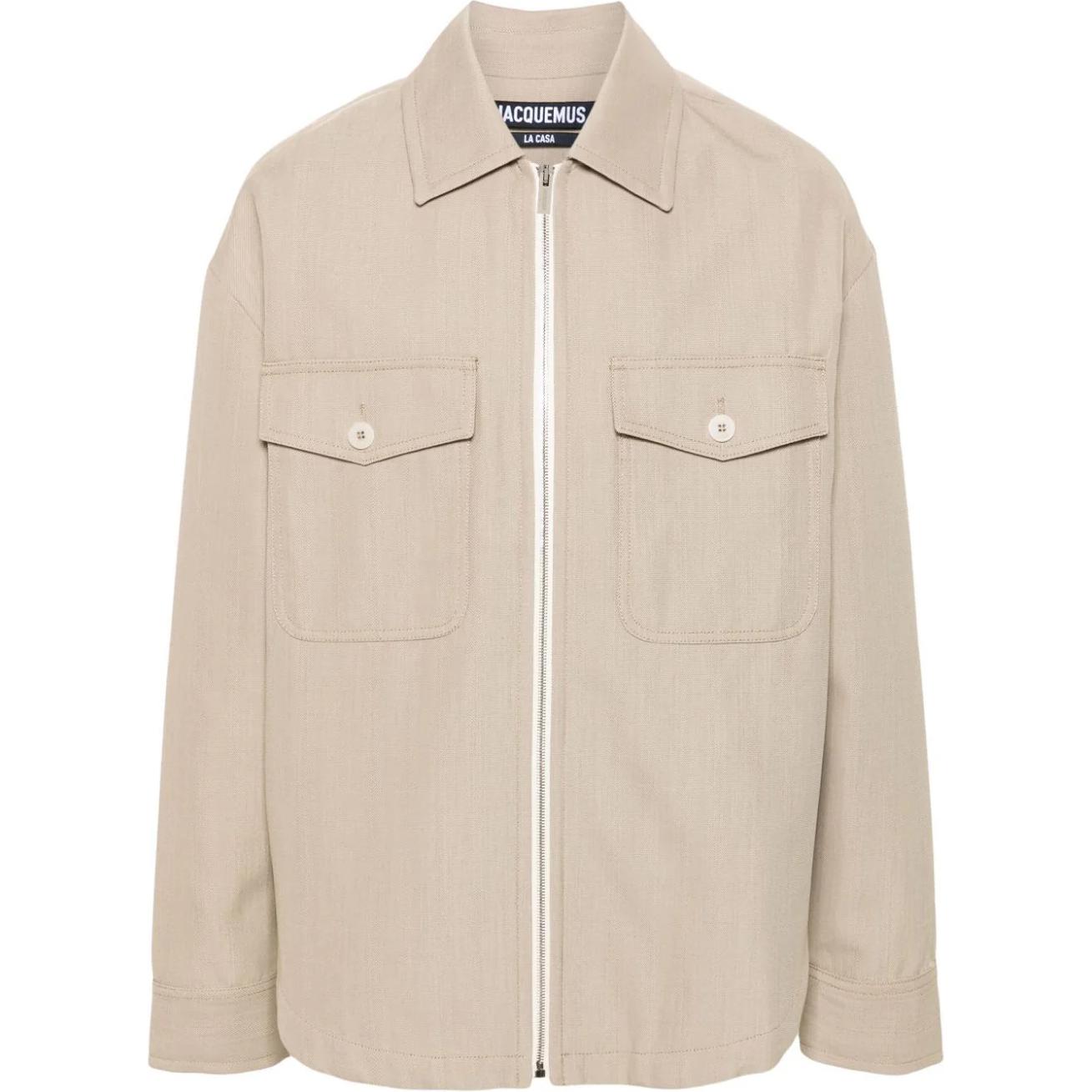 Jacquemus Solid Beige Long-Sleeve Collared Jacket with Pockets 23H236BL1021629-150
