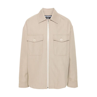 Jacquemus Solid Beige Long-Sleeve Collared Jacket with Pockets 23H236BL1021629-150