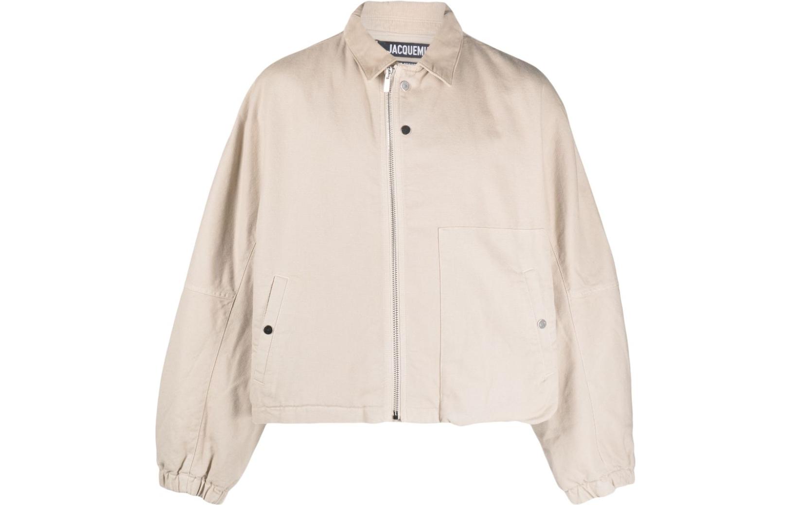 Jacquemus Solid Beige Zip-Up Collared Long Sleeve Jacket 236BL0401485-130