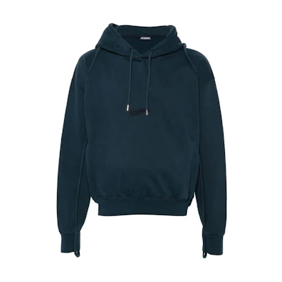 Jacquemus Solid Color Pullover Hoodie Blue for Men 245JS0532087390