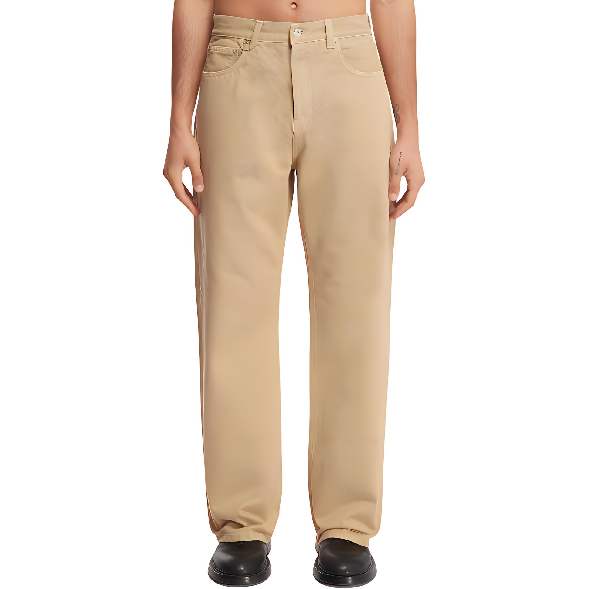 Order Jacquemus Celana Jeans Zip Warna Beige Denim Pria/Wanita 24E245DE0281514150