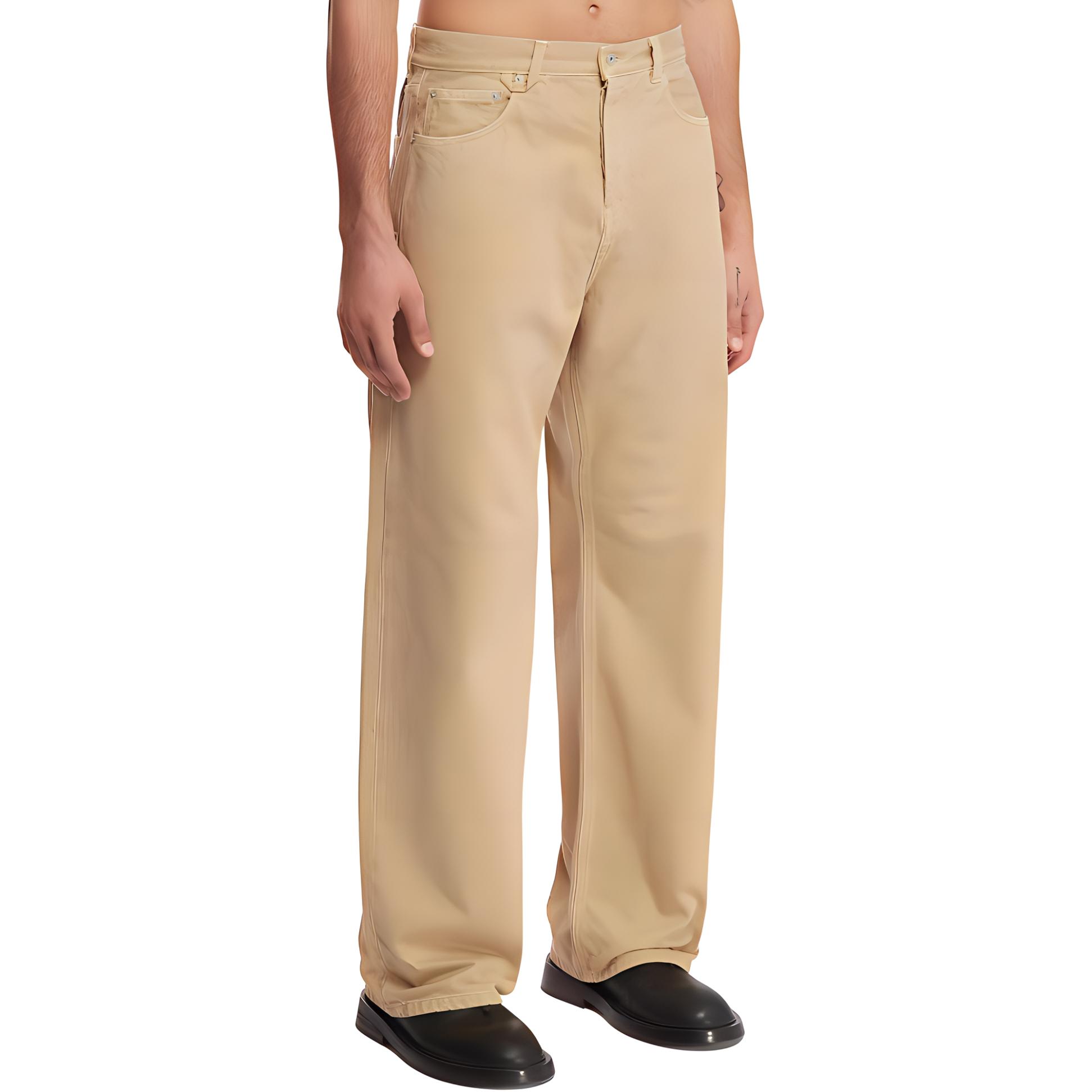 Shop Jacquemus Celana Jeans Zip Warna Beige Denim Pria/Wanita 24E245DE0281514150