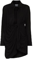 Jacquemus Solid Long Sleeve Deep V-neck Black Dress 213DR09213102990 Jacquemus Solid Long Sleeve Deep V-neck Black Dress 213DR09213102990