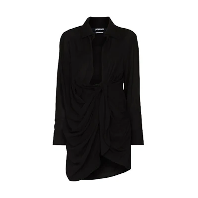 Jacquemus Solid Long Sleeve Deep V-neck Black Dress 213DR09213102990