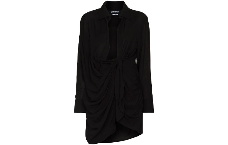 Order Jacquemus Gaun Hitam Lengan Panjang V-neck Dalam Solid 213DR09213102990