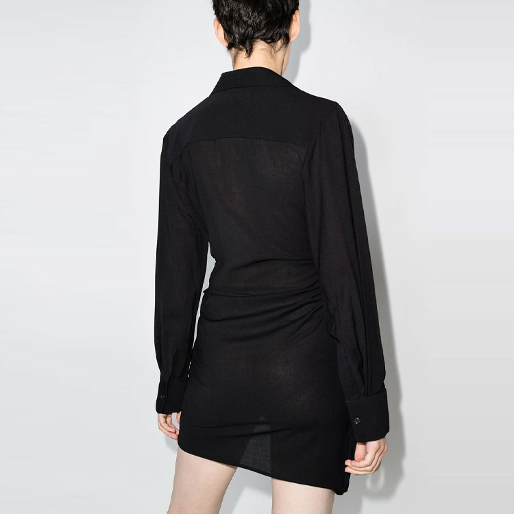 Shop Jacquemus Gaun Hitam Lengan Panjang V-neck Dalam Solid 213DR09213102990