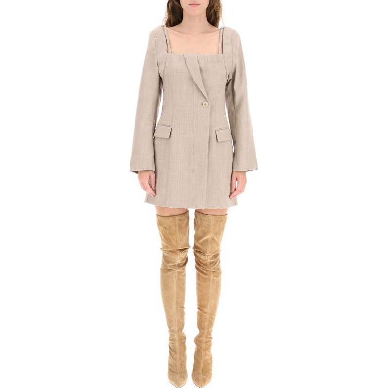 Lookbook Jacquemus Gaun Lengan Panjang Leher Kotak Coklat Muda. 213DR01-213-126170