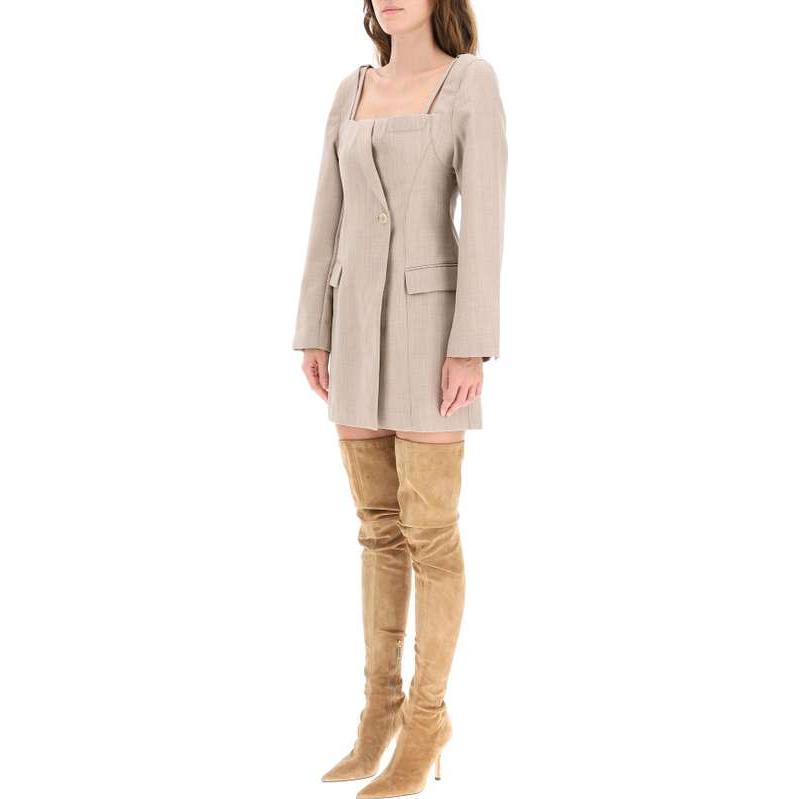 Purchase Jacquemus Gaun Lengan Panjang Leher Kotak Coklat Muda. 213DR01-213-126170