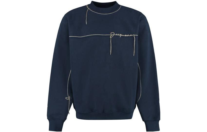 Jacquemus Solid Stitch Detail Crewneck Sweatshirt in Navy Blue 23E235JS1132048380