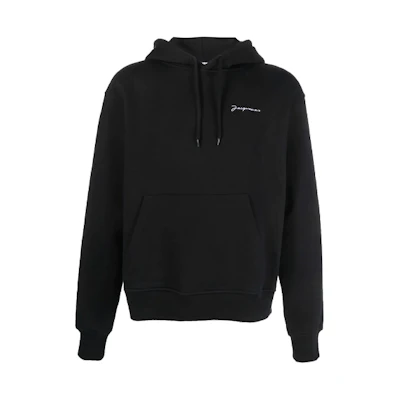 Jacquemus SS22 Black Hoodie with Solid Color and Embroidered Logo 216JS3002210-990