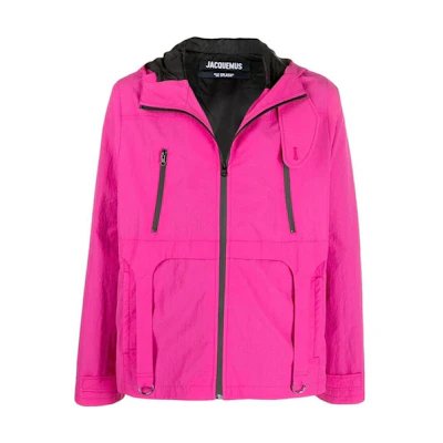 Jacquemus SS22 Fluorescent Pink Lightweight Zip-Up Hooded Jacket 216BL0041014430
