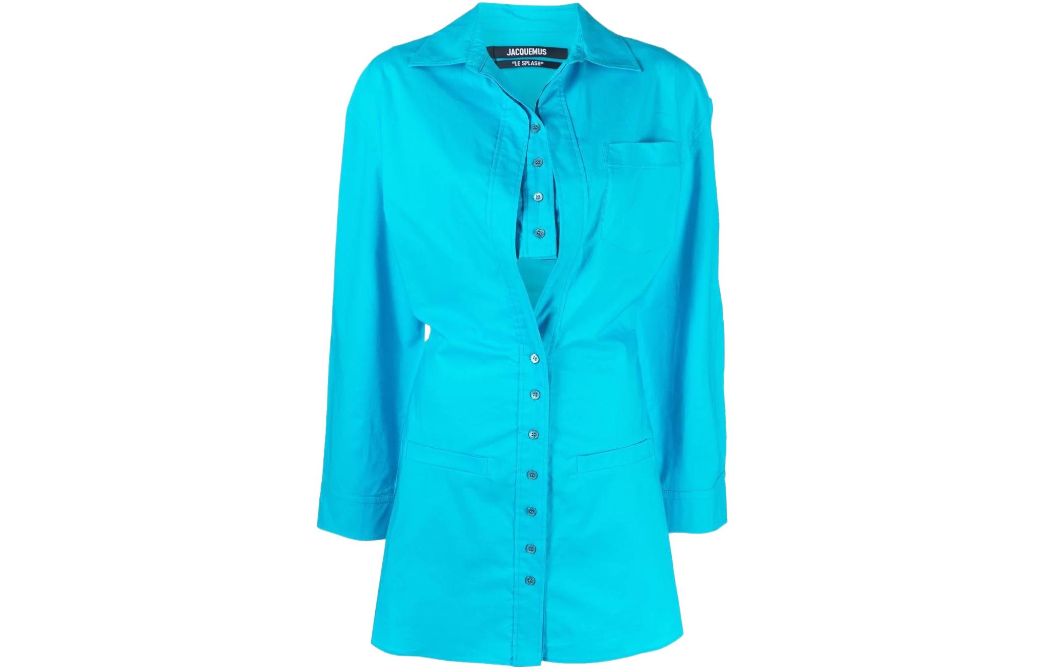 Jacquemus SS22 Solid Color Long Sleeve Shirt Dress Blue 221DR0121012340