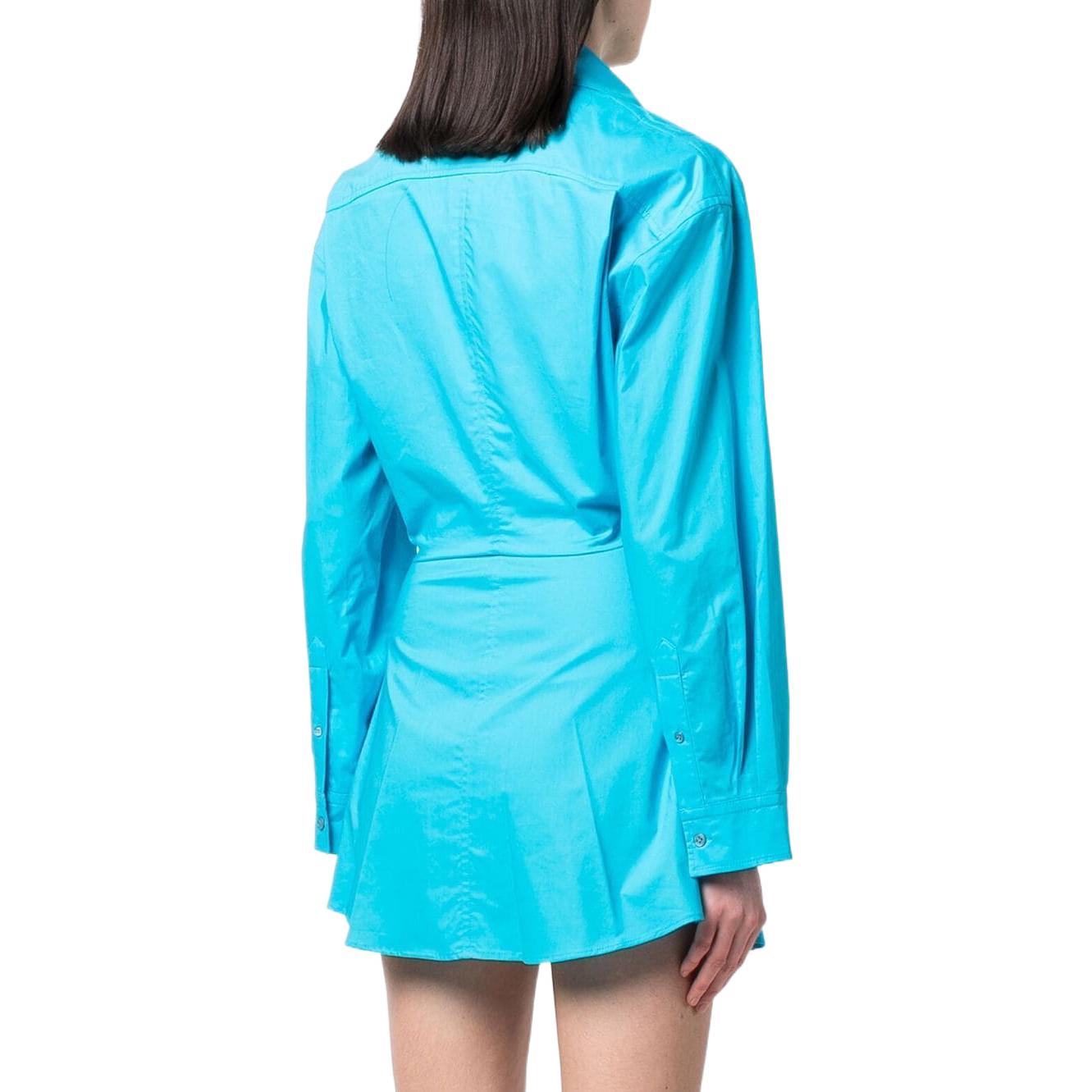 Shop Jacquemus SS22 Gaun Kemeja Lengan Panjang Warna Solid Biru 221DR0121012340