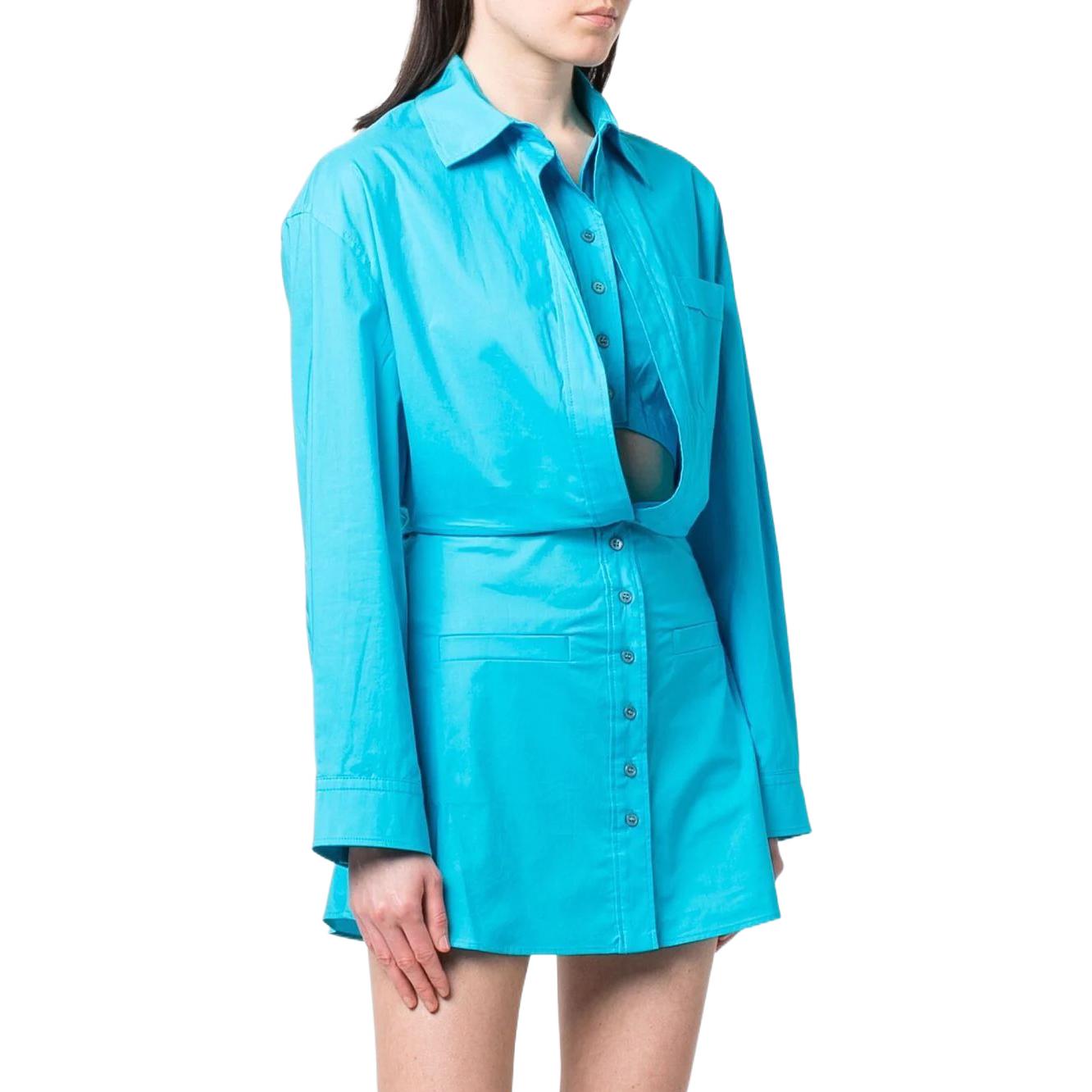 Purchase Jacquemus SS22 Gaun Kemeja Lengan Panjang Warna Solid Biru 221DR0121012340