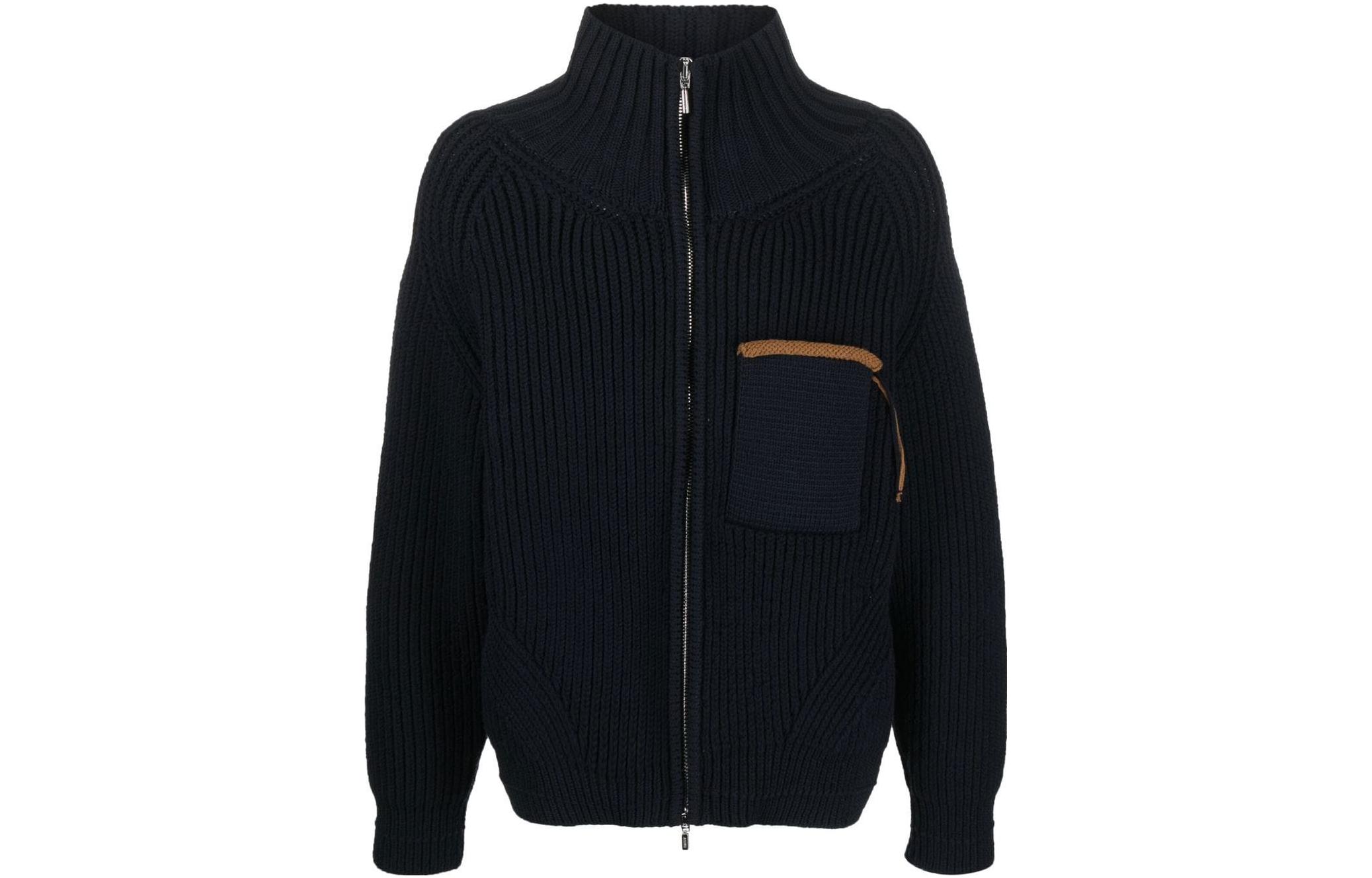 Order Jacquemus SS23 Jaket Cardigan Sweatshirt Biru High-Neck. 235KN1202243NAVY