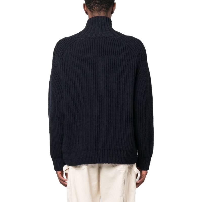 Shop Jacquemus SS23 Jaket Cardigan Sweatshirt Biru High-Neck. 235KN1202243NAVY
