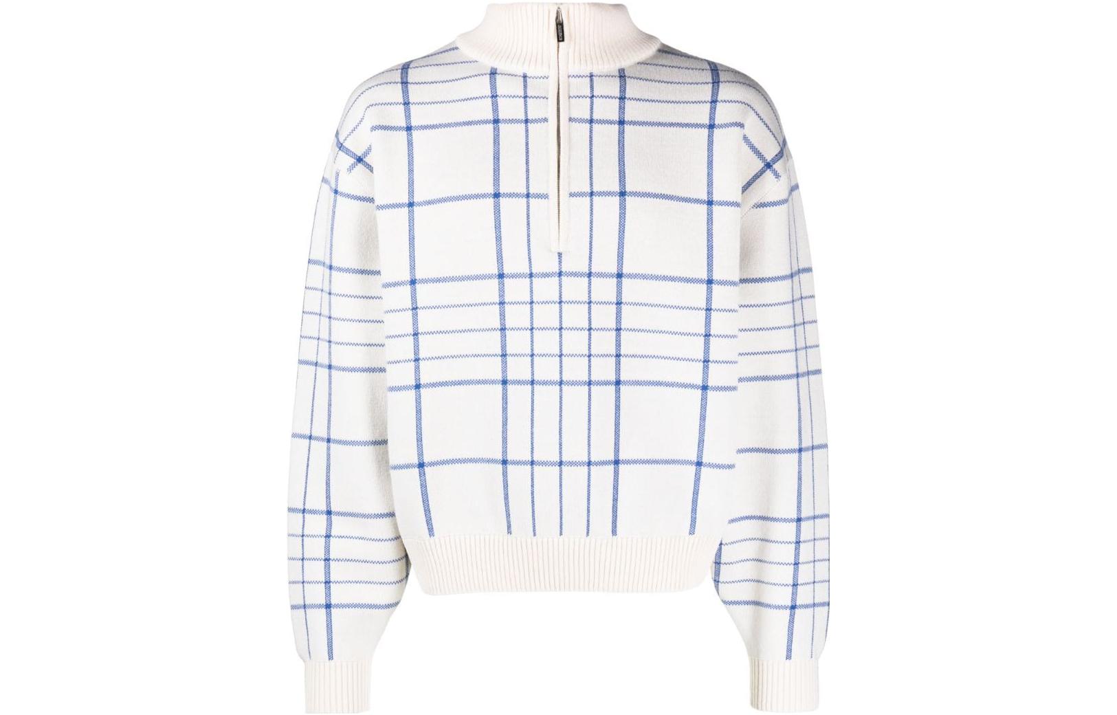 Jacquemus SS23 Striped High Collar Pullover Long Sleeve Sweatshirt White 23H236KN-1552-321