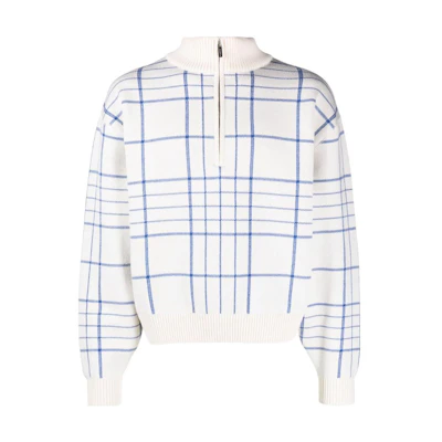 Jacquemus SS23 Striped High Collar Pullover Long Sleeve Sweatshirt White 23H236KN-1552-321