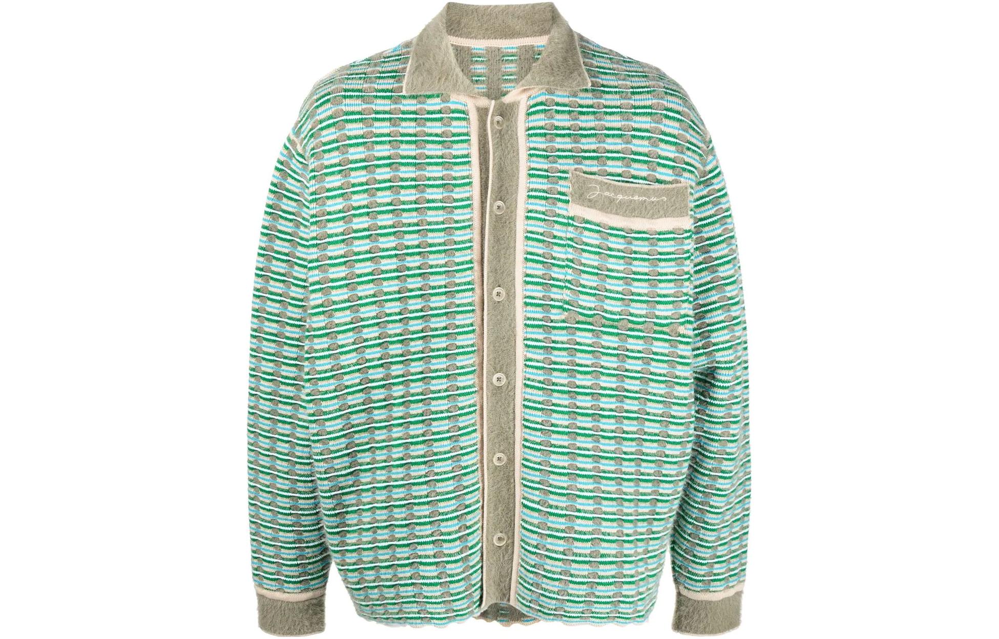 Jacquemus SS23 Waffle Knit Button-Up Green Cardigan Sweater for Men. 235KN1142248050