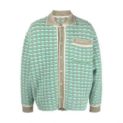 Jacquemus SS23 Waffle Knit Button-Up Green Cardigan Sweater for Men. 235KN1142248050