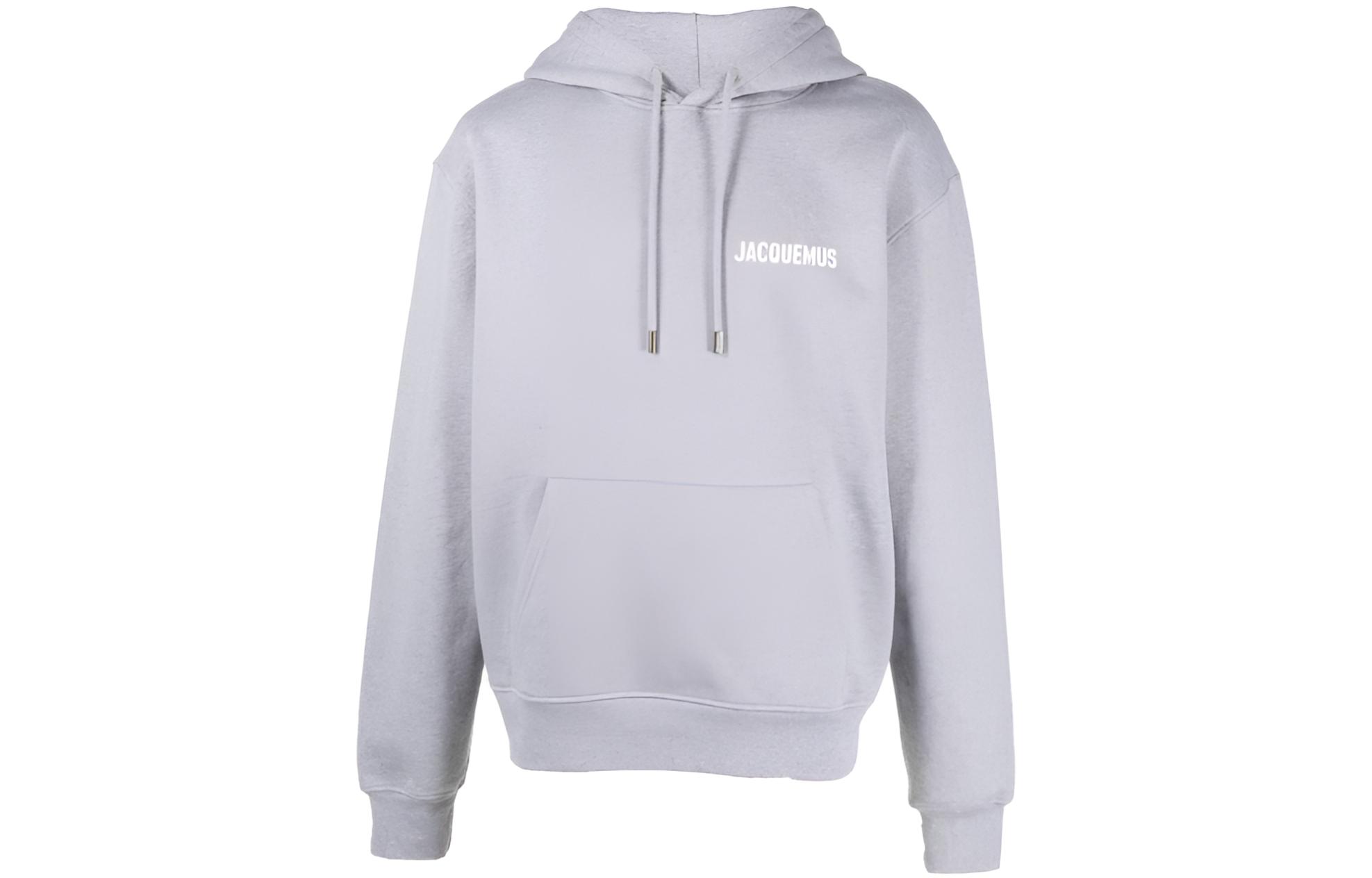 Jacquemus Unisex Solid Color Logo Print Pullover Hoodie Grey 226JS210D2120GREY