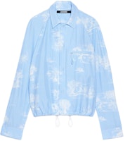 Jacquemus Vichy Bomber Shirt Blue Long-Sleeve Button-Up Raglan Collar. 236SH059-1499-3BV Jacquemus Vichy Bomber Shirt Blue Long-Sleeve Button-Up Raglan Collar. 236SH059-1499-3BV