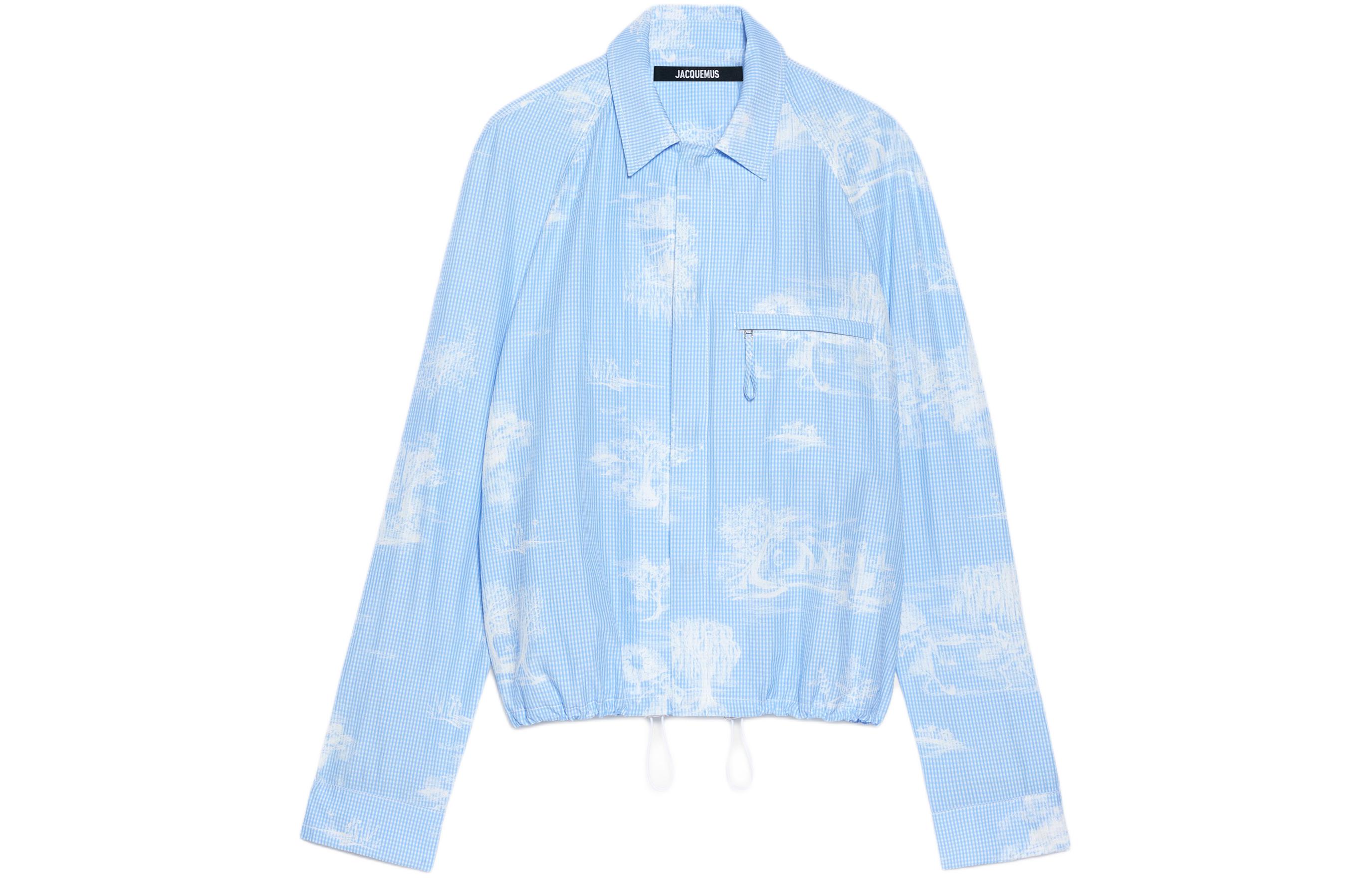 Order Jacquemus Kemeja Bomber Vichy Biru Lengan Panjang Kancing Raglan Collar. 236SH059-1499-3BV