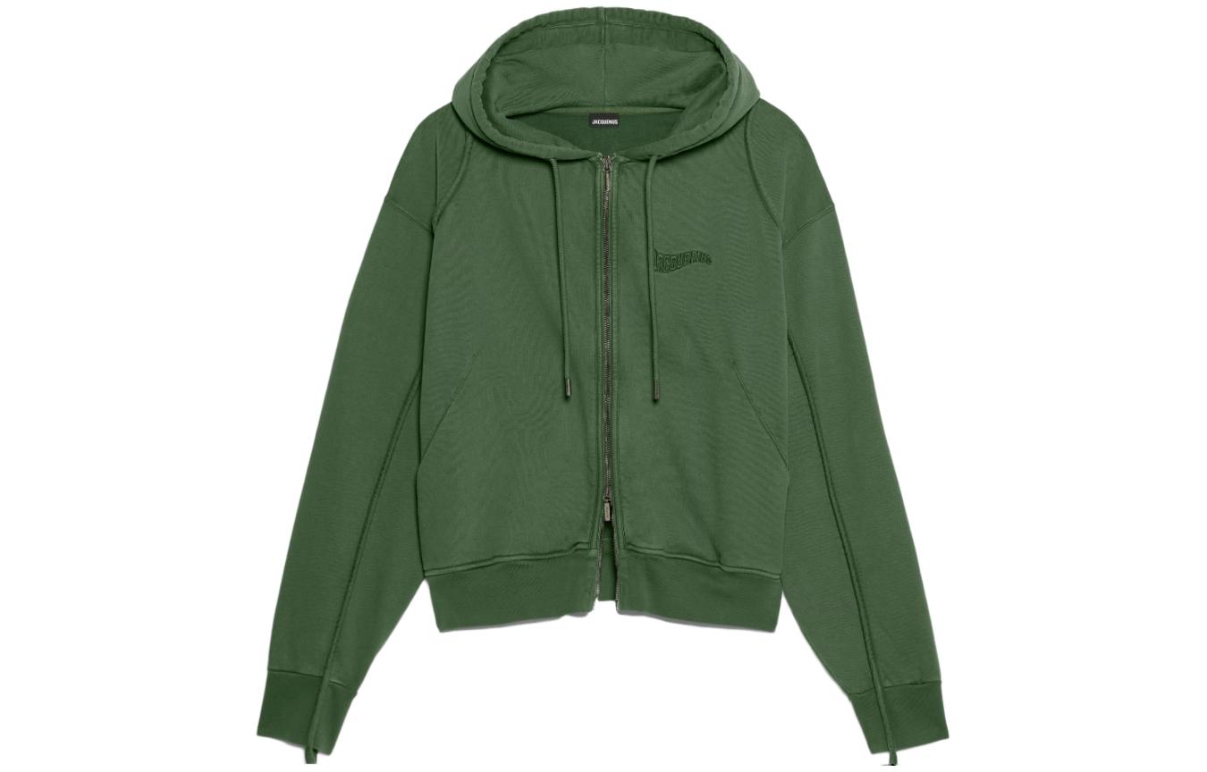 Jacquemus Wave Logo Zip-Up Hoodie Green Jacket with Letter Print Design 245JS129-2087-590
