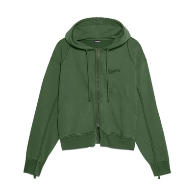 Jacquemus Wave Logo Zip-Up Hoodie Green Jacket with Letter Print Design 245JS129-2087-590