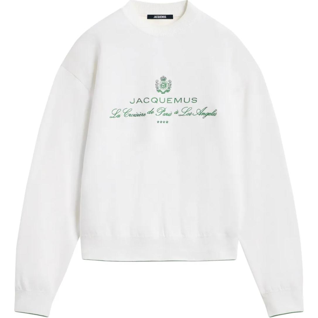 Jacquemus White Letter Logo Crewneck Long-Sleeve Sweatshirt 255KN544-2427-1IN