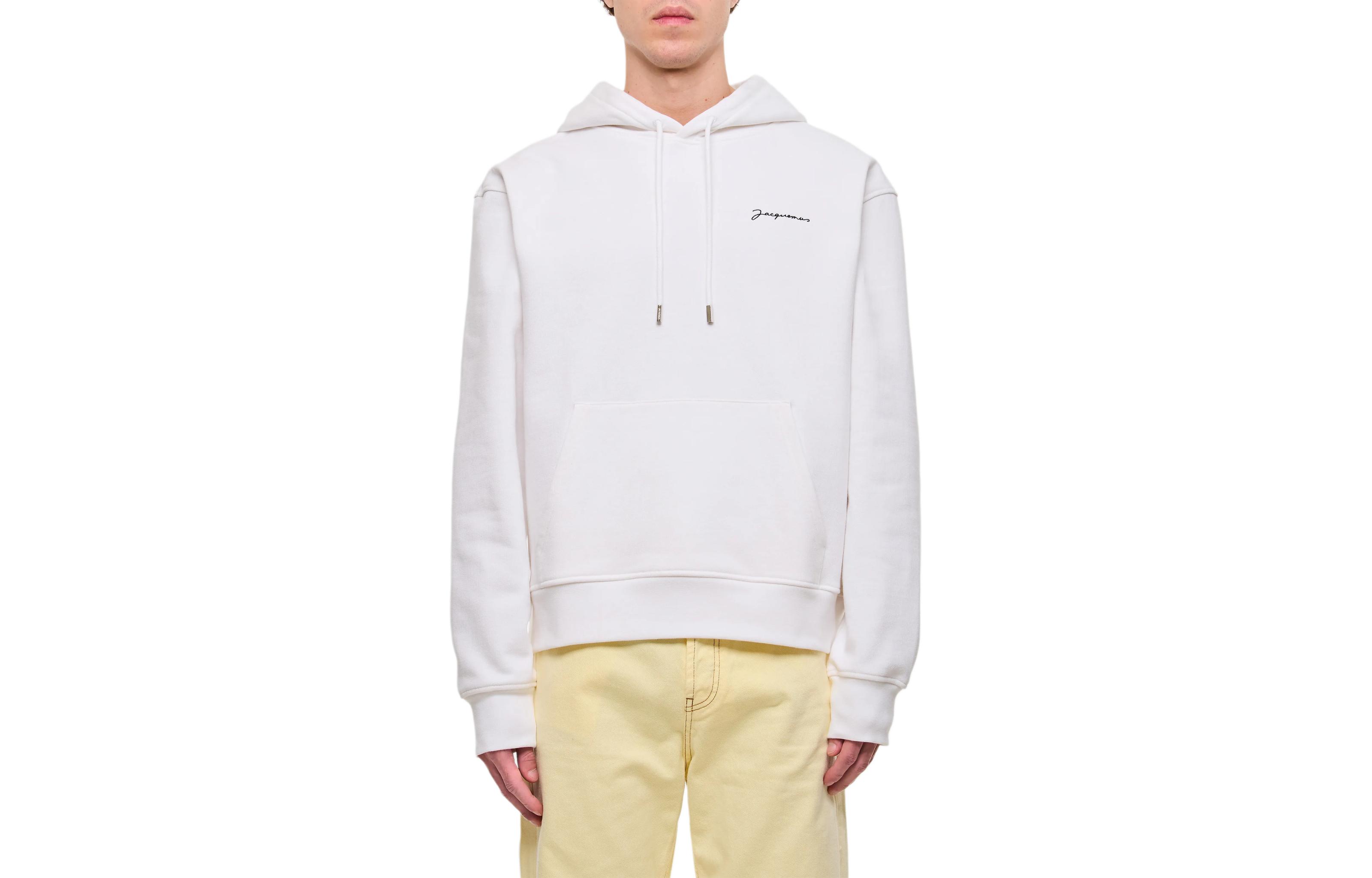 Jacquemus White Logo Embroidered Drawstring Hoodie Long Sleeve Pullover 245JS310-2120-100