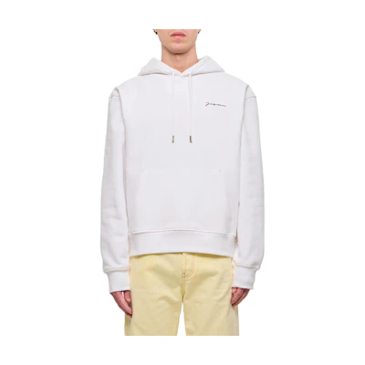 Jacquemus White Logo Embroidered Drawstring Hoodie Long Sleeve Pullover 245JS310-2120-100