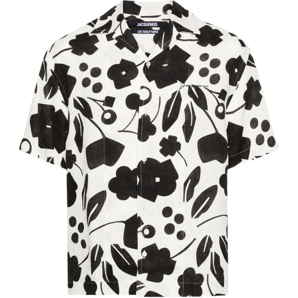 Jacquemus White Printed Short-Sleeve Shirt with Contrast Collar. 245SH201-1050-1HC