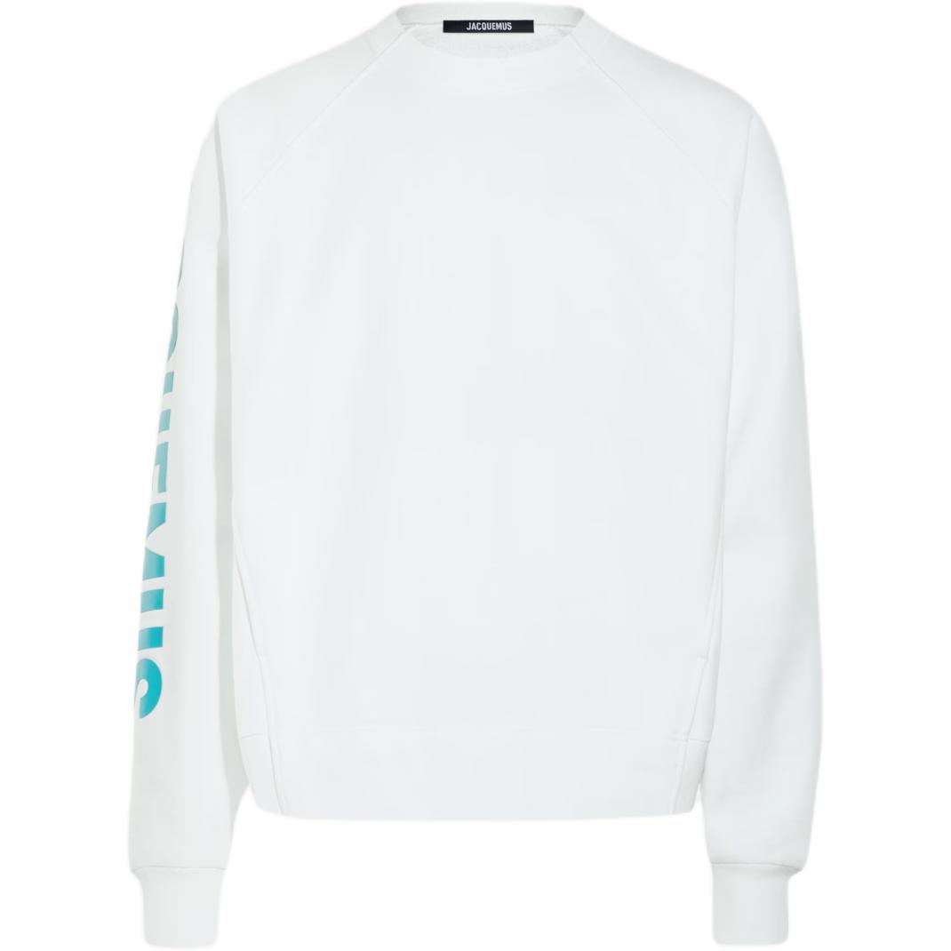 Jacquemus White Ribbed Crewneck Sweatshirt with Letter Print 245JS236-2341-010