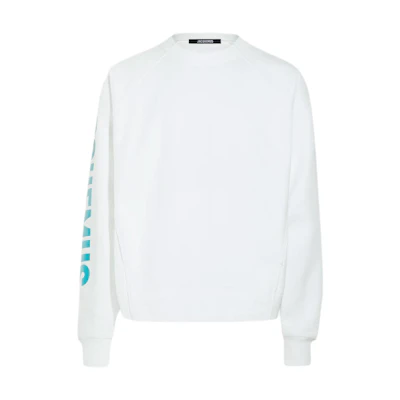 Jacquemus White Ribbed Crewneck Sweatshirt with Letter Print 245JS236-2341-010
