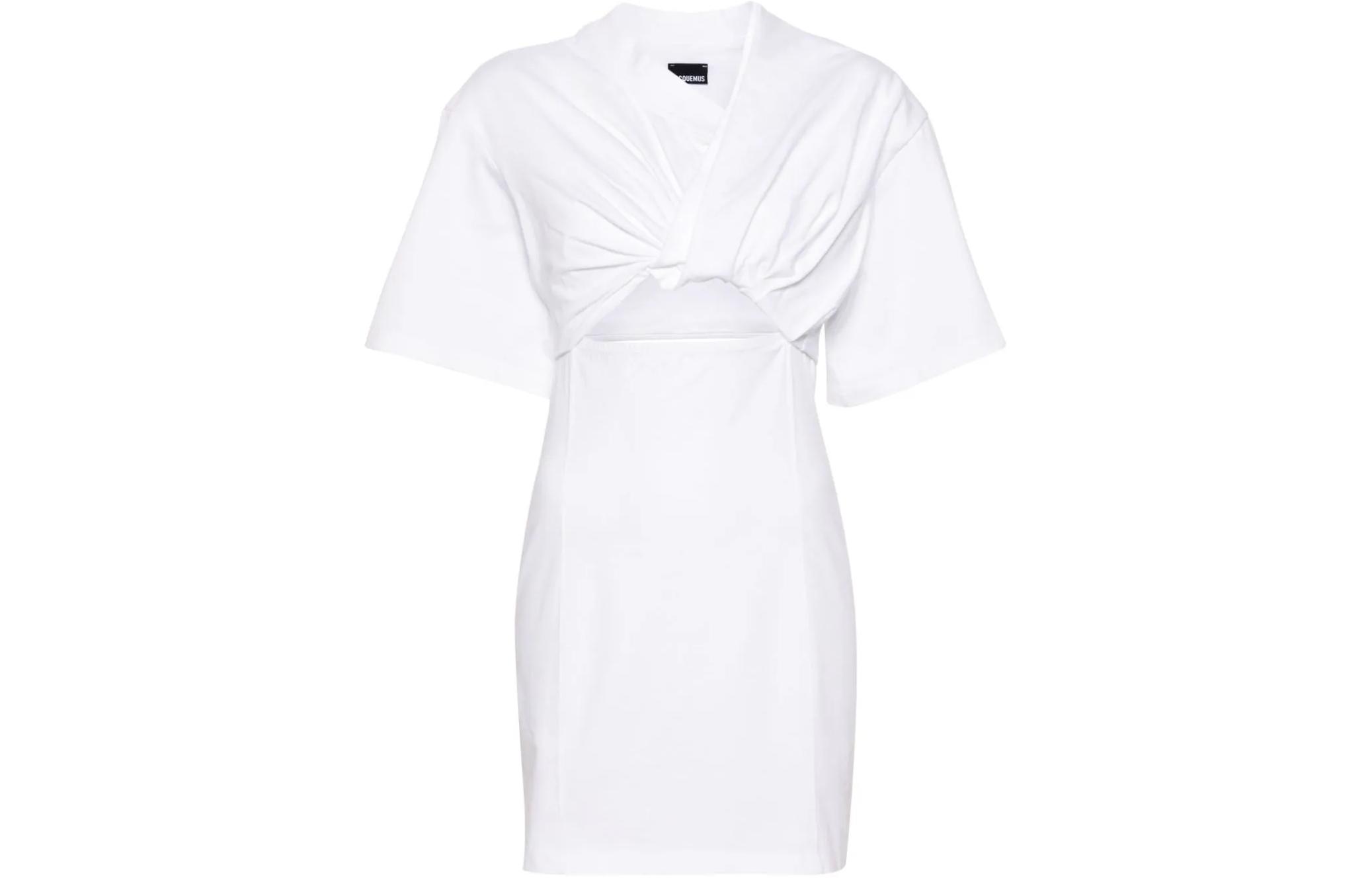 Jacquemus White Solid Color Slim Fit Short Sleeve Mini Dress 241DR088-2003-100