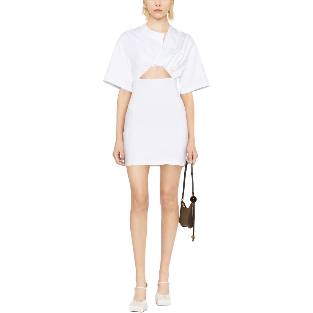 Lookbook Jacquemus Gaun Mini Slim Fit Lengan Pendek Warna Putih Solid. 241DR088-2003-100