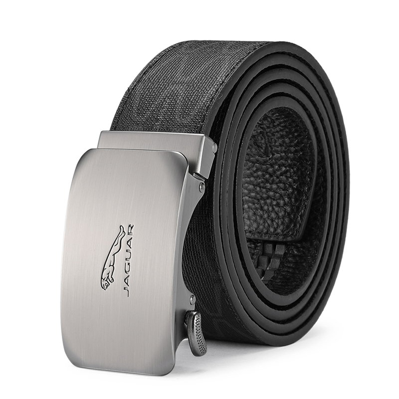 JAGUAR Black Leather Belt - Automatic Buckle, Genuine Cowhide, 3.5cm Wide. JX3221740153